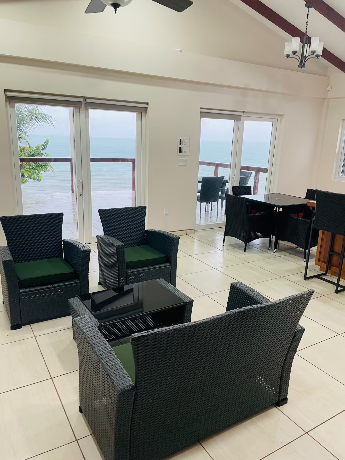 Living room at Paradise Shores with views of the Caribbean